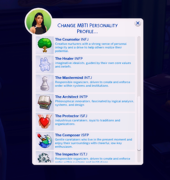 Promo image for MBTI Personalities by Zero’s Sims 4 Mods
