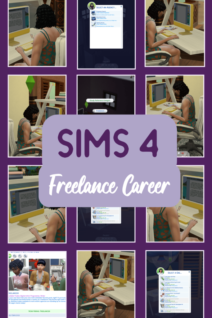 Pin image for Sims 4 freelancer career blog post