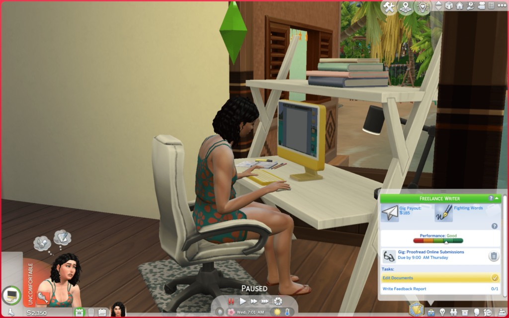 Sims 4 freelancer completing a gig