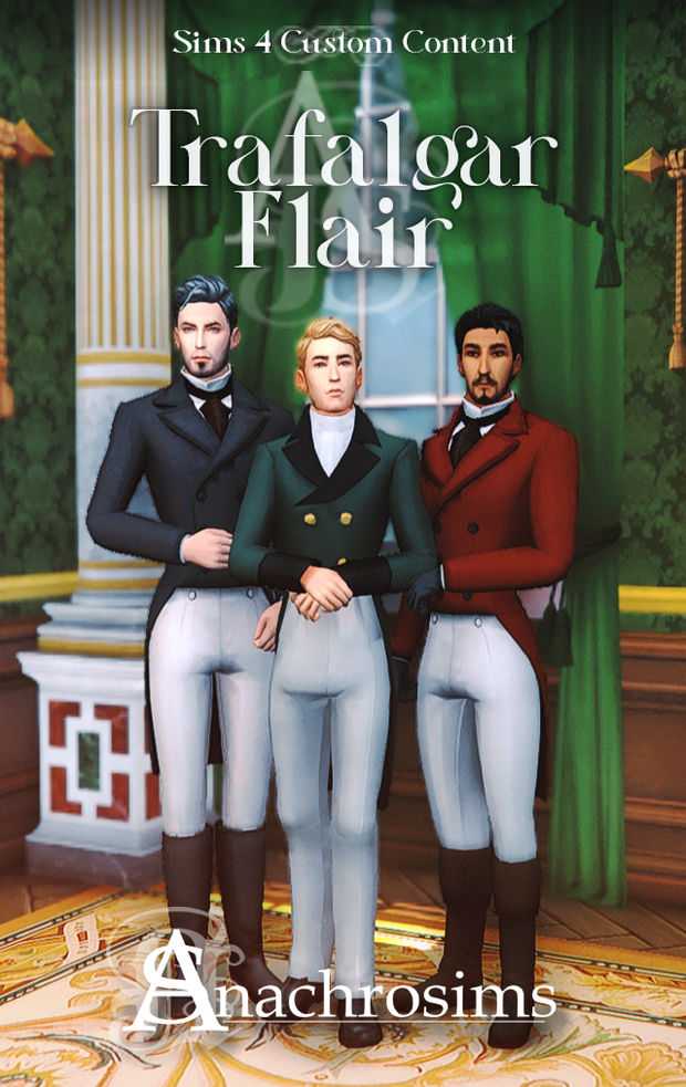 Preview image for Trafalgar Flair: 2 Regency-Era Masc Outfits by AnachroSims.