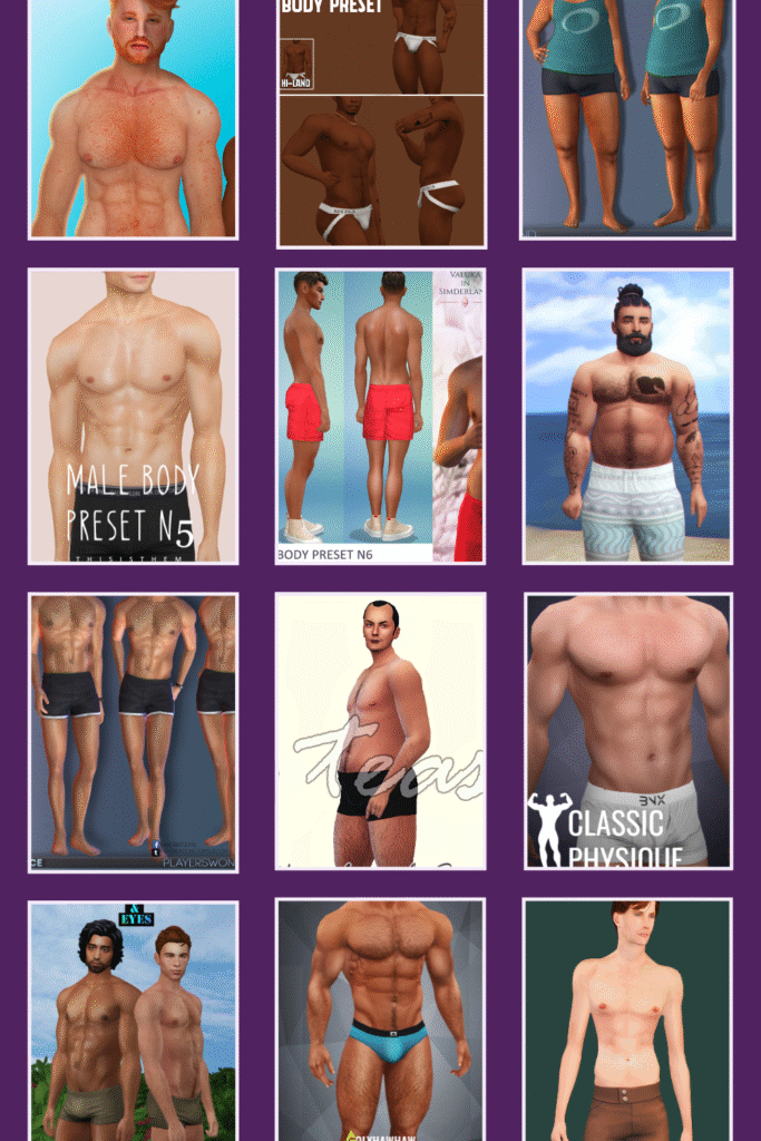 Cover image for the Sims 4 male body presets blog post.